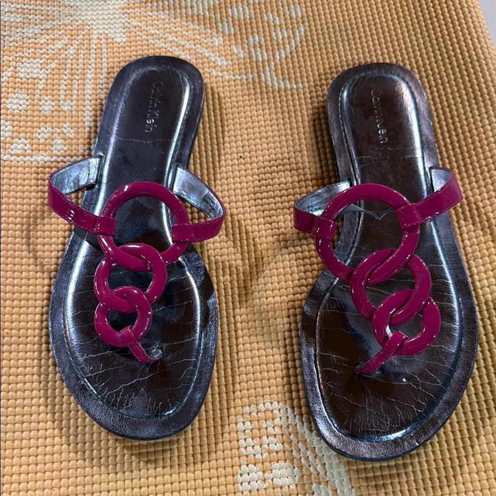 Calvin Klein Pink and Silver Sandals with Ornamental Design
